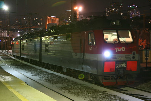 Russian Railways 3ЭС5К series in Vladivostok.Sta, Vladivostok, Primorsky Krai, Russia /Jan 2, 2018