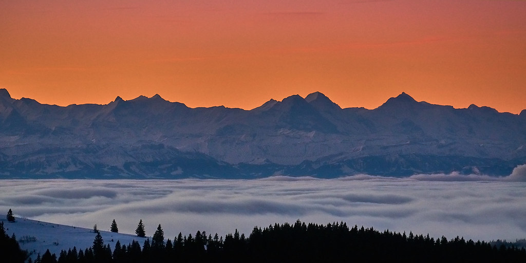 Alpensicht mit Morgenrot am Feldberg