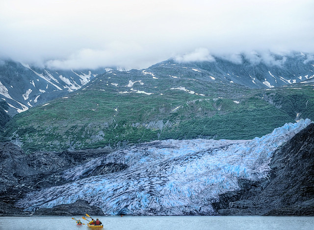 Kayaks Beneath the Shoup Glacier