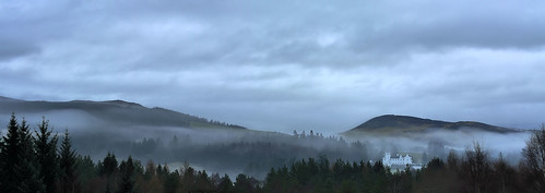 highlands mist fog forest castle athol panorama