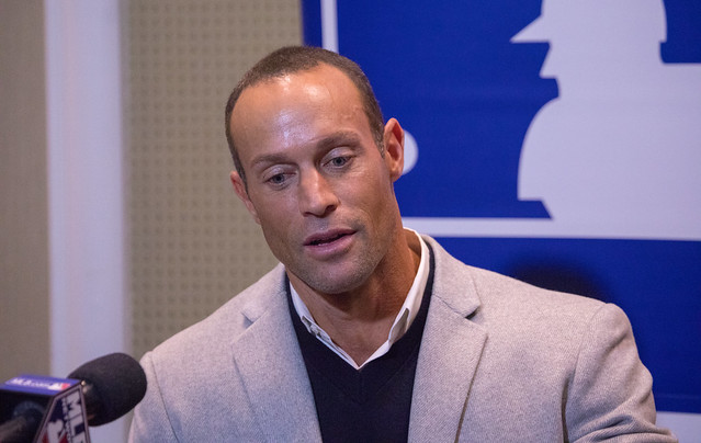 New Phillies manager Gabe Kapler talks to reporters at the Winter Meetings.