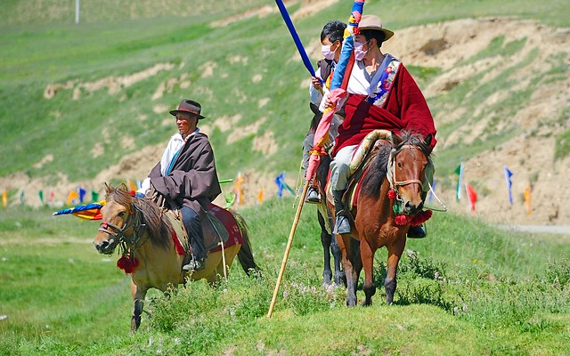 Horseman in front of Sershul temple, Tibet 2014