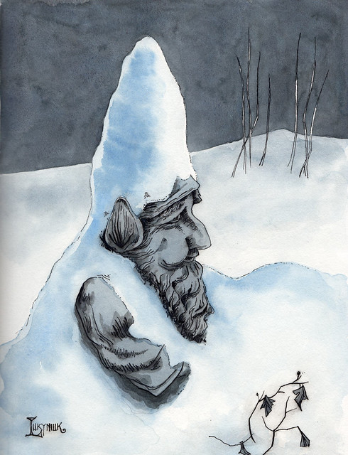 Garden gnome in winter