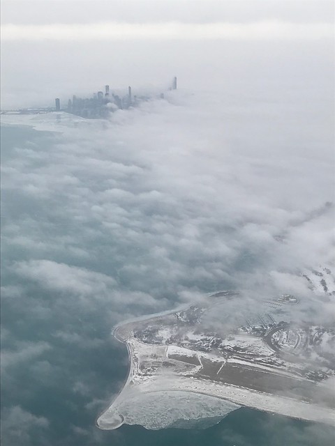 Approaching ORD with Chicago in clouds
