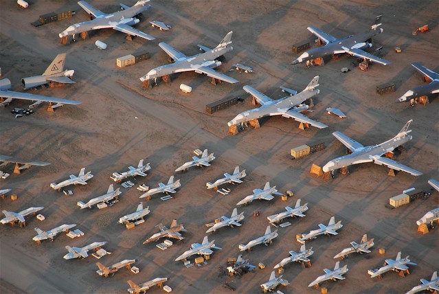Former U.S.Marines & U.S.Navy F/A-18 legacy Hornet's and USAF B-1B bombers. Seen stored with the 309th Aerospace Maintenance and Regeneration Group (AMARG), Tucson, Arizona. 5 June 2016.