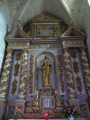 Retable baroque (XVIIIe), église romane, St Blaise (XIIe-XIIIe), Lacommande, Béarn, Pyrénées-Atlantiques, Nouvelle-Aquitaine, France.