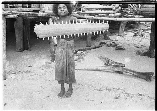 35mm negative by Oskar Speck depicting a child holding a swordfish bill