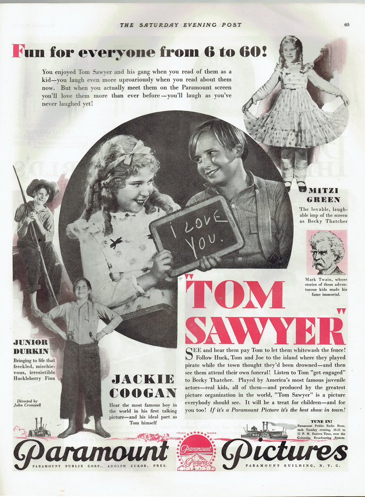 TOM SAWYER MOVIE POSTER 1930 Jackie Coogan VINTAGE 6