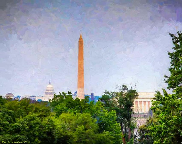 The Washington Monuments as seen from Arlington National Cemetery in Virginia