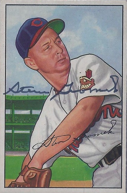 1952 Bowman - Steve Gromek #203 (Pitcher) (b. 15 Jan 1920 - d. 12 Mar 2002 at age 82) - Autographed Baseball Card (Cleveland Indians)