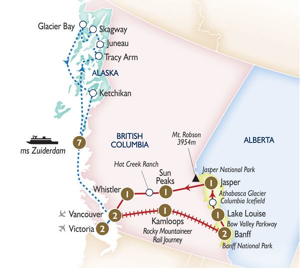 2012 Scenic Tours Trip - British Columbia/Alberta, Alaska Route Map - Canada