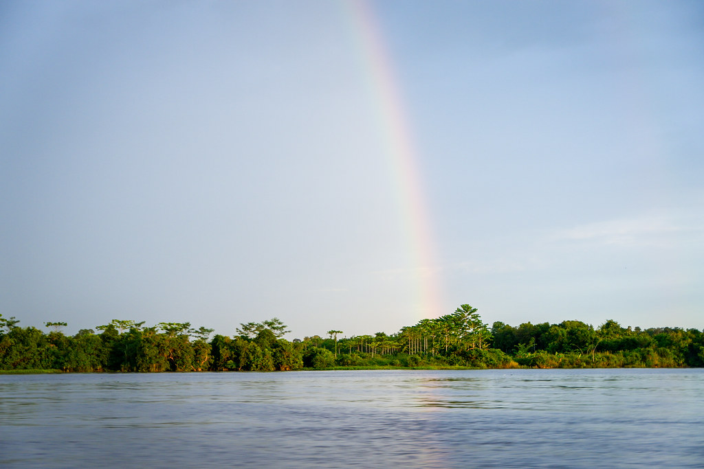 Beautiful rainbow over Katingan river. Katingan river is one of main rivers for community transportation in Central Kalimantan, and located...