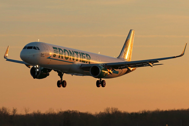 N712FR FRONTIER A321-211SL at sunset in KCLE