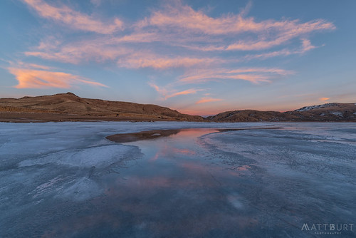 bluemesareservoir ice melt reflection sunset water winter