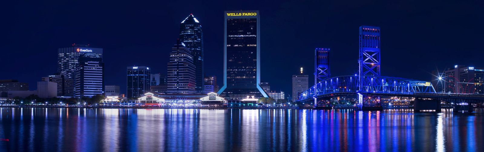 Been a while since I posted anything. I got this on a trip back home.  Four shot panorama of the downtown Jacksonville skyline.