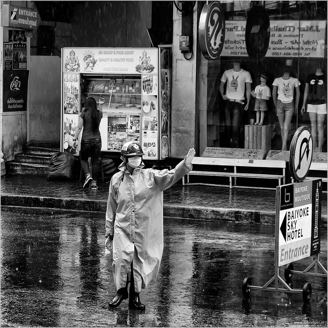 Rainy day traffic policeman