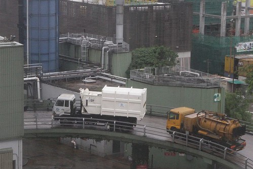 Rubbish trucks lined up at the West Kowloon Refuse Transfer Station