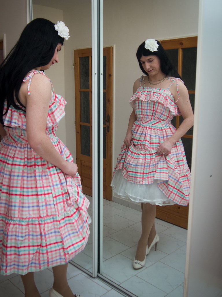 pink, summer, white, vintage, dress, skirt, retro, full, petticoat, crossdr...