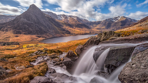 landscape waterfall flowing rugged snowdonia mountains sky clouds orange outdoors longexposure nikon d7200 wales lake contrast nature light colourful river mountain