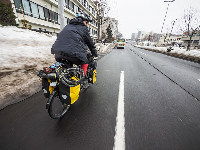 Hussein the Iranian cyclist in Sapporo City, Hokkaido, Japan