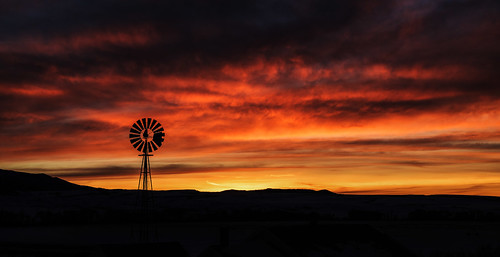 windmill sunrise clouds morning winter montana sky ranch