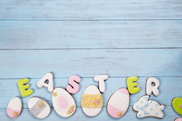 Sweets for celebrate Easter. Gingerbread in shape of easter eggs.