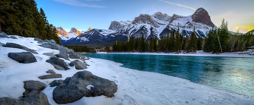 alberta canada park mountain hdr nikon 1424 canmore ab nikkor outdoor sunset landscape river sundown ca rockies sisters 3sisters