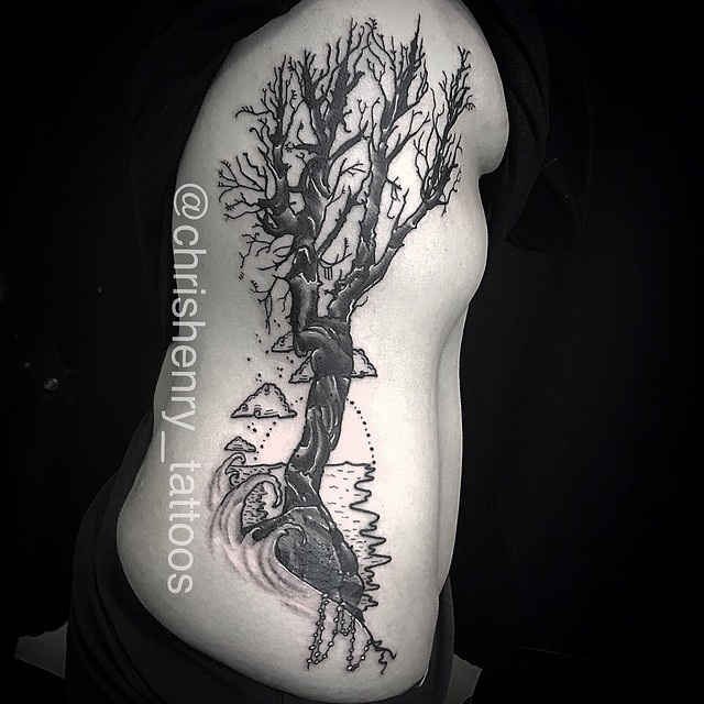 Witch Tree rib piece. I had a lot of fun doing this one. All done in one session. Thanks for looking! For appointments email me at, chris@tattooboogaloo.com