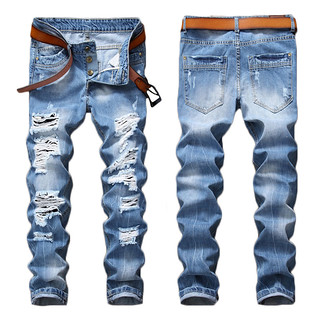 Fashion Men’s Light Blue Ripped Destroyed Jeans Straight S… | Flickr