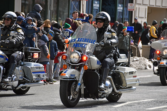 Picture From The City Of White Plains New York 2018 Saint Patrick's Day Parade Held On Saturday March 10, 2018. Various Police Agency Motorcycle Units Start The Parade. Photo Taken Saturday March 10, 2018