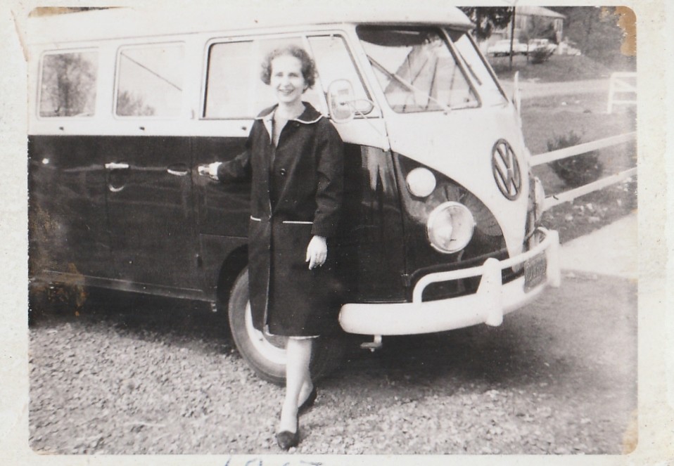 MY MOM BY THE NEW 1967 VW MICROBUS IN NOV 1967