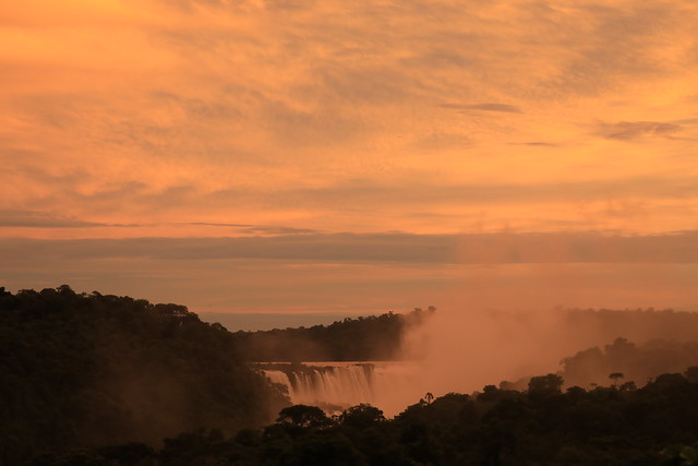 Misty Sunset Iguazu Falls Brazil South America