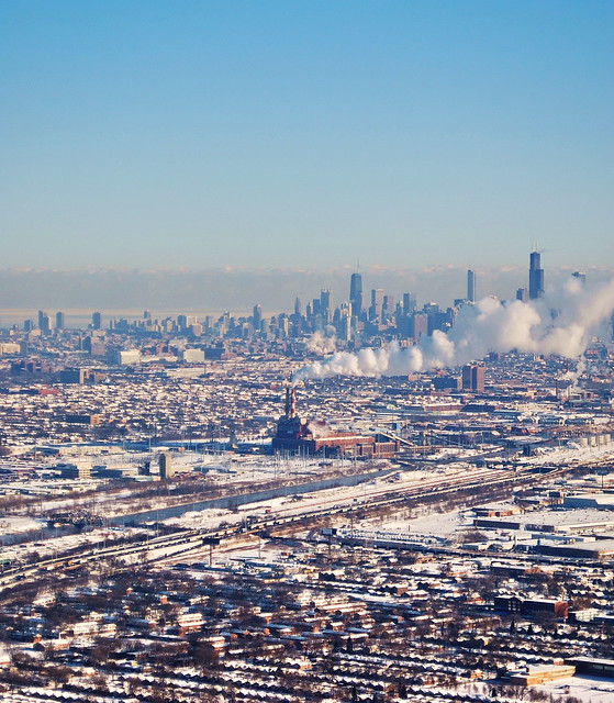 Snow-Covered Chicago Skyline from Above, 2009