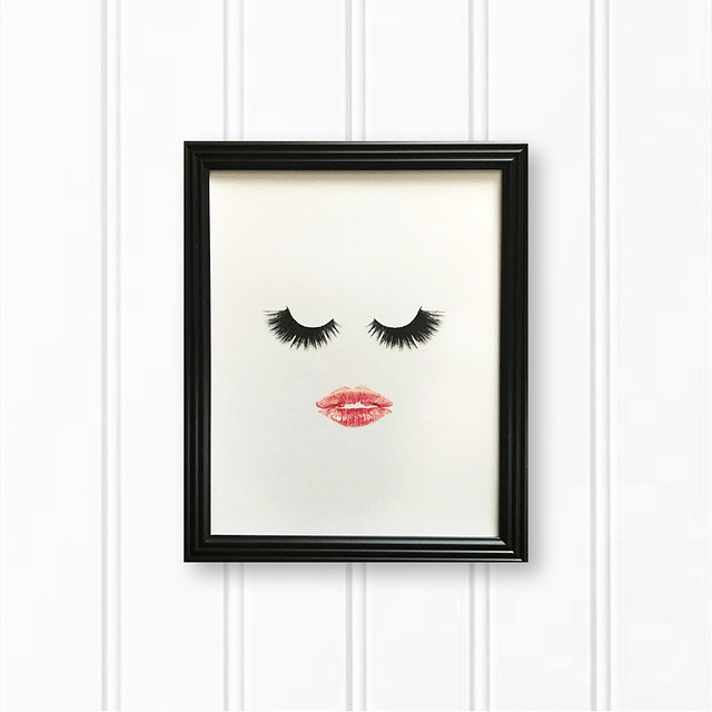 Make Up Lover Wall Art Decor - FRAMED Print - Girl's Lashes Red Lips Artwork Photo - Bathroom Vanity Bedroom Decoration Gift