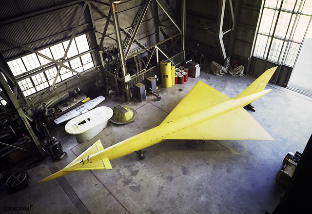 Supersonic Transport Model in the shop of the Ames 40x80 Foot Wind Tunnel, Apr 6th,1961. Original from NASA. Digitally enhanced by rawpixel.