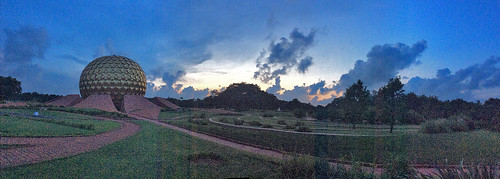 auroville matrimandir sunset clouds manohar luigi fedele