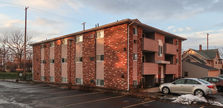 1966 apartment building, thought to have had a desirable distribution of light- and dark- colored bricks, according to 1966 tastes.