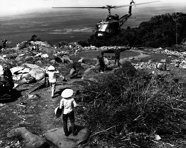 Vietnam War 1964 - Mount Nui Ba Den, Black Virgin Mountain, after dropping off supplies for US Special Forces Team