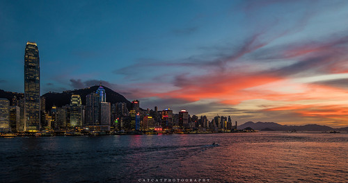 city blue red sea clouds landscape hongkong evening nikon cityscape 城市 日落 景色 晚霞 d810