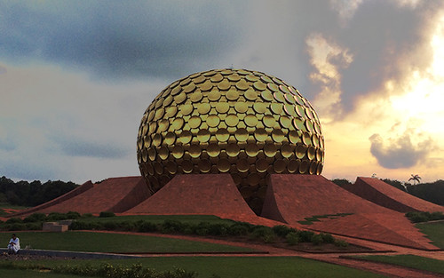 Matrimandir_2-11-18__6642 by Manohar_Auroville, auroville matrimandir sunset clouds manohar luigi fedele