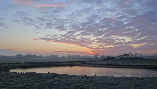 cold morning winter november frost frosty lake polder netherlands dyke sunrise dawn clouds colours colourful