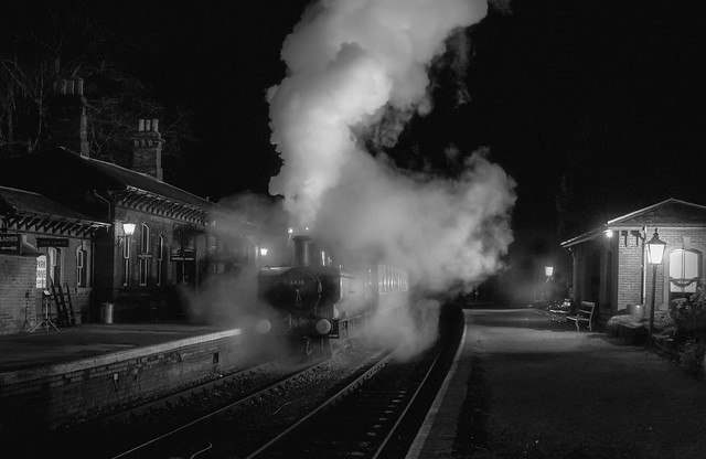 Shackerstone Station at Night - B/W