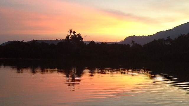 Sunset over Kampot River, Cambodia.