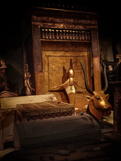 Recreation of the appearance of artifacts when found by Howard Carter in King Tut's tomb 18th dynasty New Kingdom Egyptf