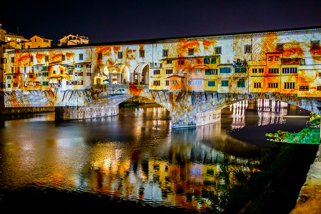 Leonardo da Vinci self-portrait projection at Ponte Vecchio for F-Light Firenze 2018