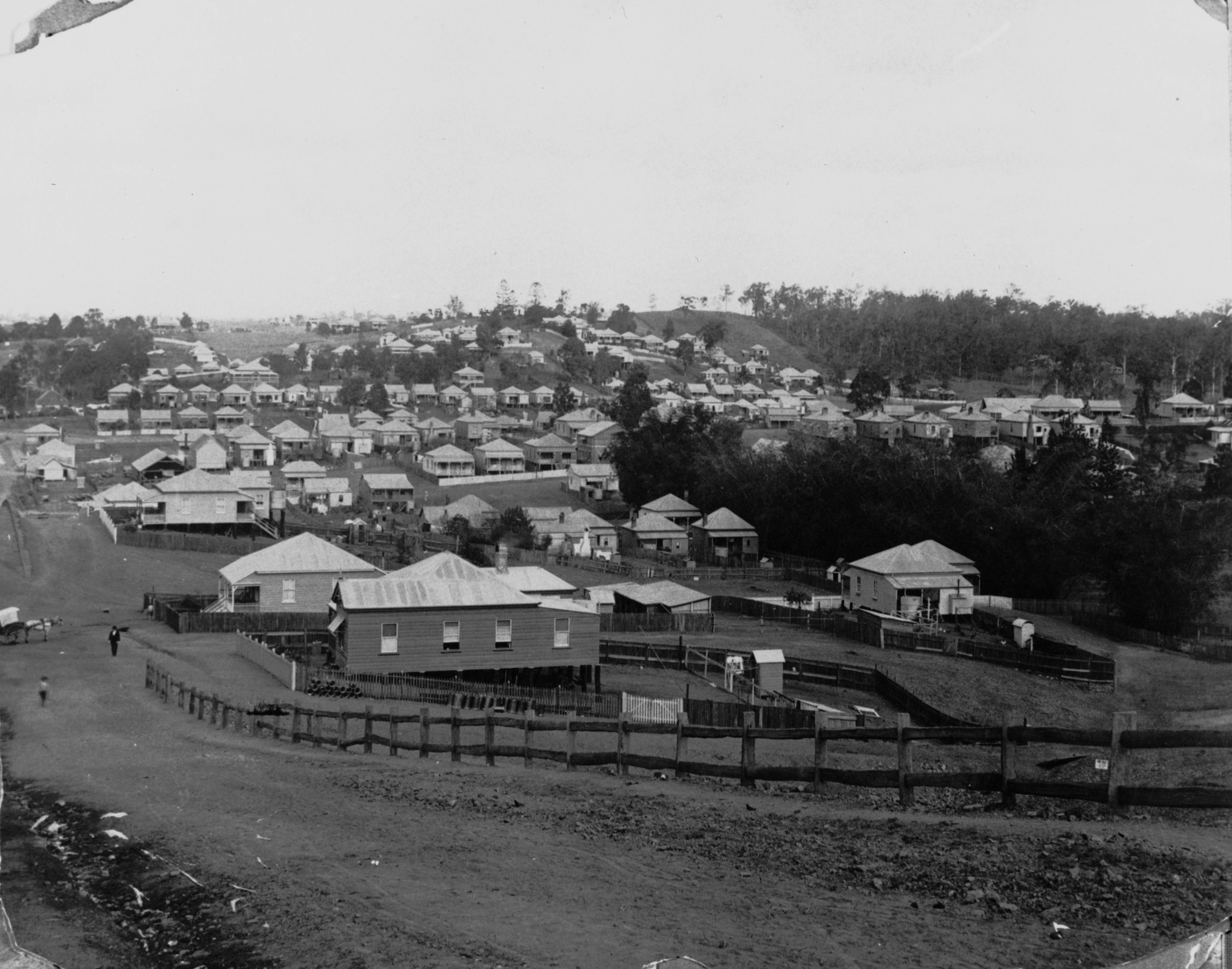 Brisbane suburb of Rosalie with unsealed roads and new houses, ca. 1902
