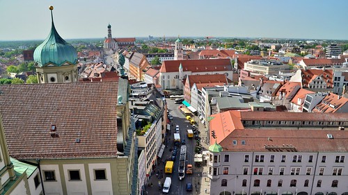 augsburg city tower view aussicht vogelperspektive centre perlachturm rathaus