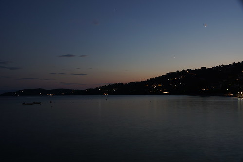 greece skiathos water sea ocean marine night lights twilight moon