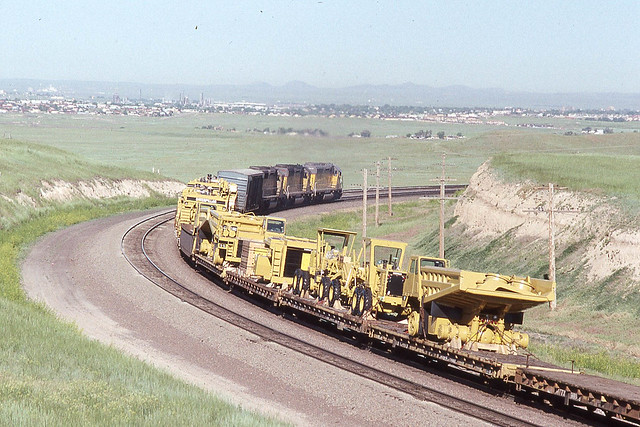 Union Pacific SD40-2 #3430 heads down Archer Hill into Cheyenne WY 6/23/90