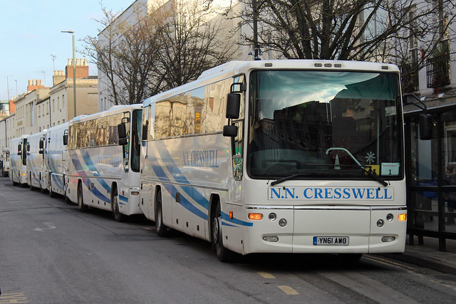 Cresswell, Evesham Plaxton-bodied coaches in Pittville Street, Cheltenham